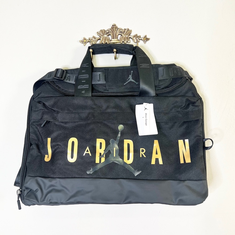 Jordan Duffle Bag Shoe Garage Medium Black Gold Velocity Jumpman New MM0920-K5X